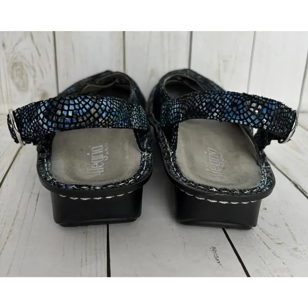 Alegria Freda Interlock Blue Green‎ Mosaic Leather Slingback Sandals Womens 38